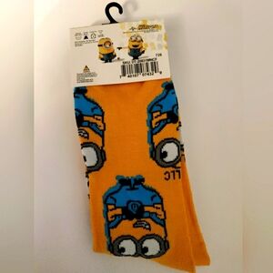 Minions  Universal Studios Orange and Blue Character Socks, Unisex 9-13.